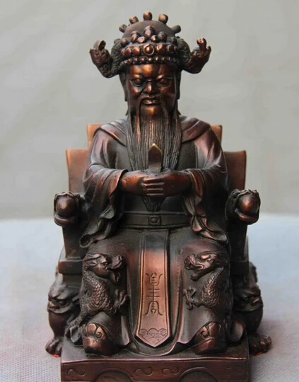004459 Chinese Folk Temple Refined Red Copper Dragon Lucky God of wealth Buddha Statue