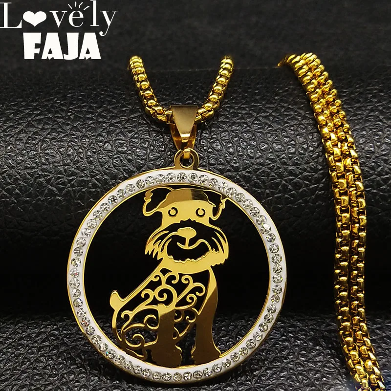

2019 Fashion Schnauzer Dog Crystal Stainless Steel Necklaces Pendants for Women Gold Color Necklace Jewelry colgantes N18827
