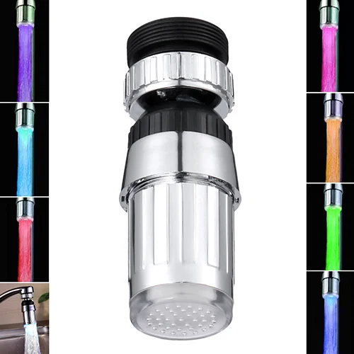 360 Degree Rotation Color Automatically RGB Shower Hydroelectric Temperature Sensor Light Water Tap Glow LED Faucet for Kitchen