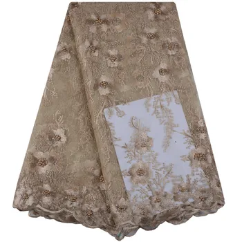 

2018 Latest African French Lace Fabric High Quality African Tulle Lace Fabric For Wedding Nigerian Lace Fabric With Pearls S1081