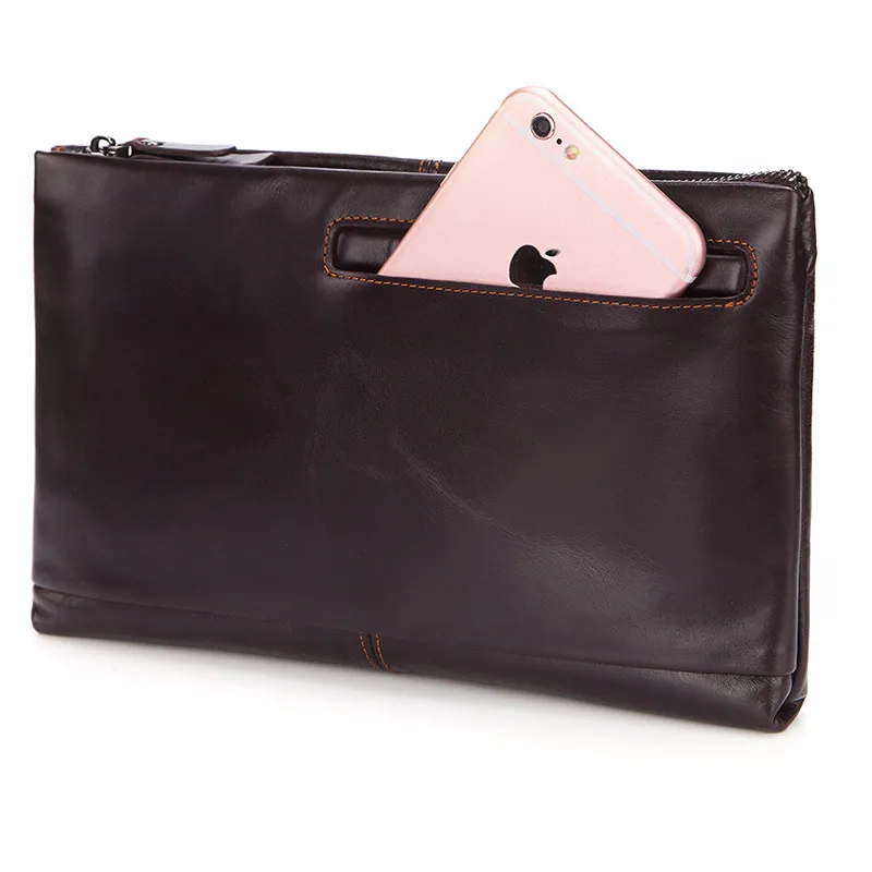 

Fashion Men Genuine Leather Clutch Wallets Male Business Handy Bag Young Boy Phone Bag Wallet Men's Long Cowhide Purse