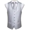 MJ-0001 Hi-Tie Men Vest Silk Waistcoat Vest High Quality Handkerchief Cufflinks Tie Vests Set Silver Grey Solid Vests for Mens ► Photo 3/6