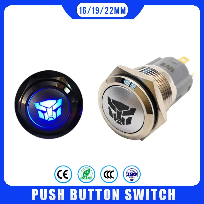 

16mm 19mm 22mm locking fixation car custom Power push button switch 3V 5V 12V 24V 220V LED light Car Start Speaker Bell Horn