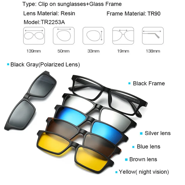 Prescription Glasses 5 in 1 sunglasses clip on eyeglasses