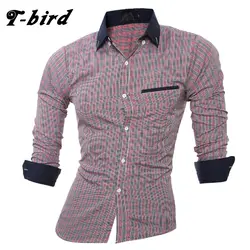 T-bird рубашка Для мужчин с длинным рукавом платье в клетку рубашка Camisa Masculina 2018 бренд мужской Повседневное рубашки сезон: весна–лето