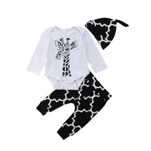 Baby Boys Jumpsuit Bodysuit Long Sleeve Pants Hat Cotton Clothing Set Newborn Kid Baby Boy 3pcs Clothes Sets 0-18M