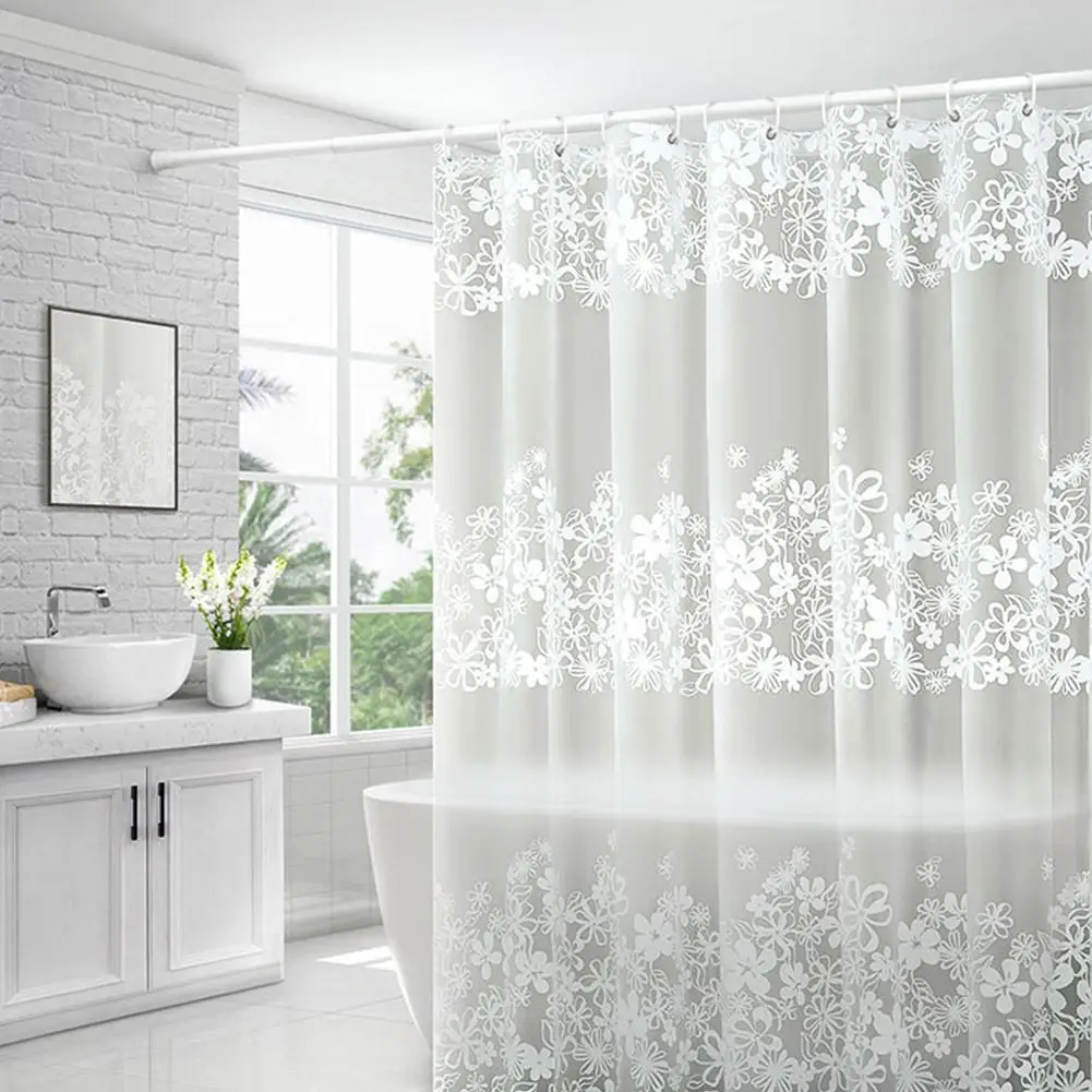 

DSstyles 1.8x1.8M Waterproof PEVA Thicken Waterproof Shower Curtain Frosted Translucent Lace Flower Pattern Bath Curtains