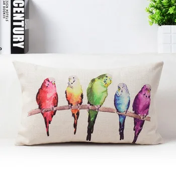 

Watercolor Birds Throw Pillow Case Linen Colorful Decorative Cushion Cover Beautiful Home Decor Bird Green Red Blue Purple
