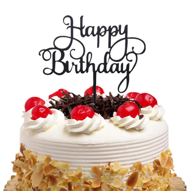 Cake Toppers Happy Birthday Wedding Gold Silver Cupcake Acrylic Cake Topper Flags Baby Shower Cake Baking Decor Xmas DIY Party