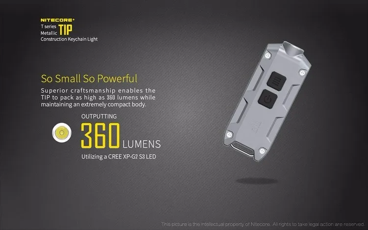Мини-светильник NITECORE TIP, 360 люмен, USB Перезаряжаемый, Мин Фонарь с батареей, брелок, светильник-вспышка на каждый день, переноска