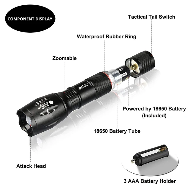 Ultra Bright LED Flashlight CREE XP-L V6 XML-T6/L2 5 Modes 8000 Lumens Zoomable LED Torch with 18650 Battery+Charger+Free gift