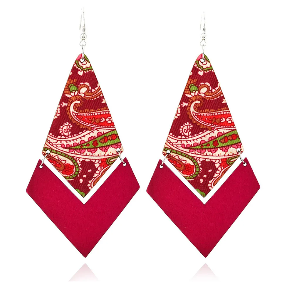 

2019 New Bohemian Wood Geometric Big Dangle Earrings For Women Ethnic Boho Red Blue Pattern Long Drop Earring Statement Jewelry