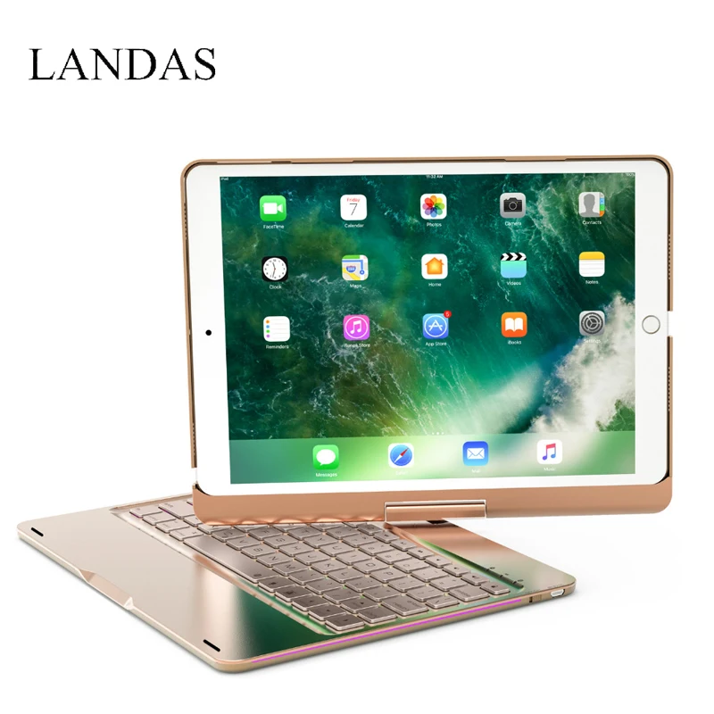 Landas 360 Degree Smart Keyboard For iPad Pro 10.5 Backlit Aluminum Bluetooth Wireless Keyboard Case For iPad 10.5 A1701 A1709