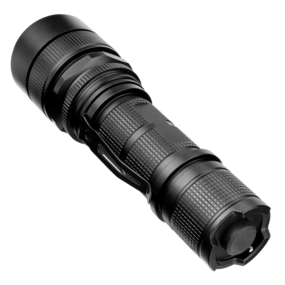 P50 LED Tactical Flashlight 5 Modes Zoomable Torch Waterproof USB Charging 26650 Scout Hunting Flash Light With Clip Tail Rope