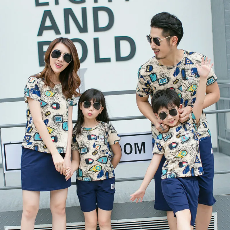 

Summer Printed One-piece Family Matching Outfit Children T-shirt Set Look Parent-children Leisure Kids Clothes