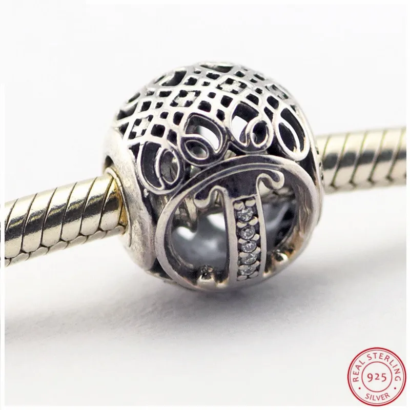 Мерцающее Серебро 925 Capital I бусины в винтажном стиле шрифт ясно CZ DIY Fit PANDORA Подвески для женщин ювелирных изделий LE015-I