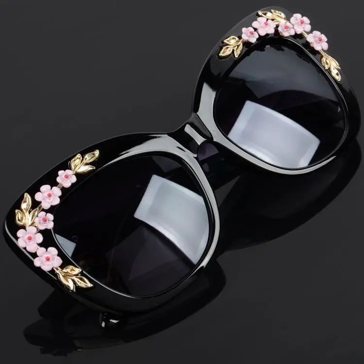 Роскошные королевские солнцезащитные очки кошачий глаз для женщин, винтажные женские солнцезащитные очки с розами, женские солнцезащитные очки большого размера