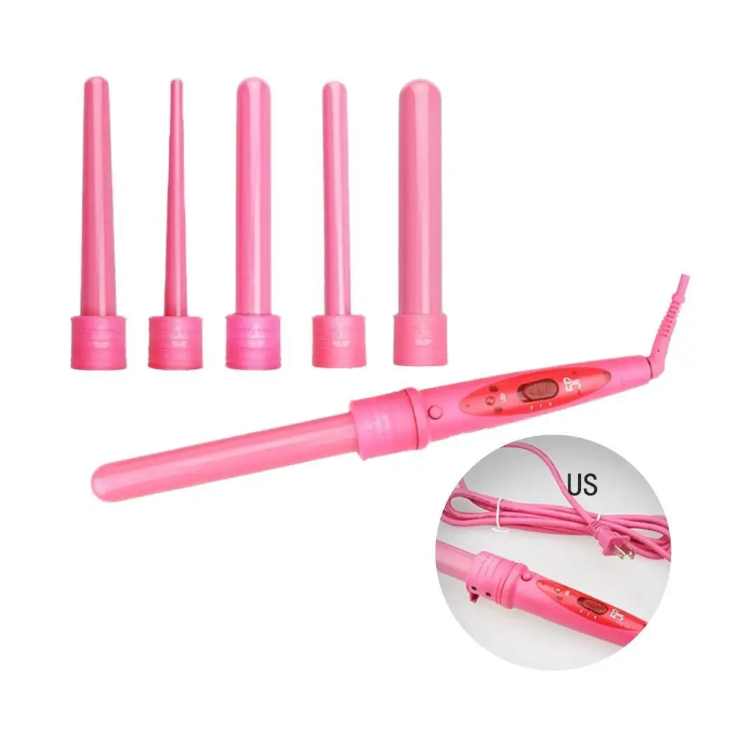 

5 In 1 Hair Curler Temperature Control 85W Ceramic Curling Wand With Glove 3-5min 1(middle) 2(high). Appliances