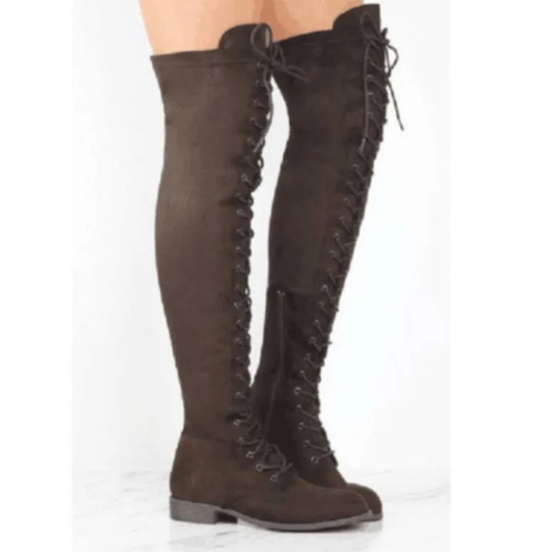 

Women boot Faux Suede Women Over The Knee Boots Lace Up Sexy High Heels Shoes Woman Female Thigh High Boots Botas