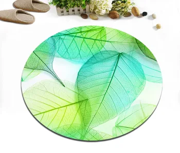 

Round Indoor Living Room Floor Area Rug Children's Room Cushion Kitchen Non-Slip Carpet Home Study Door Mat Green Leaves Texture