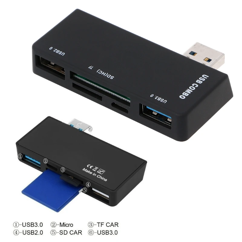 5 в 1 USB 3,0/2,0 концентратор SD TF Card Reader Combo адаптер для телефона ПК поверхности 3 4