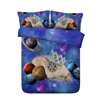 

Cat printed Comforter sets Bedding set Luxury bed sheet linen 3D Crown Cat duvet cover California King Queen size full twin 5pcs