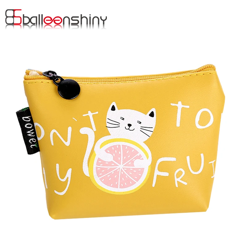 

BalleenShiny Waterproof Portable bag Coin Storage bag Change Pocket Cartoon Cat PU bag Multi-function Sundries bags