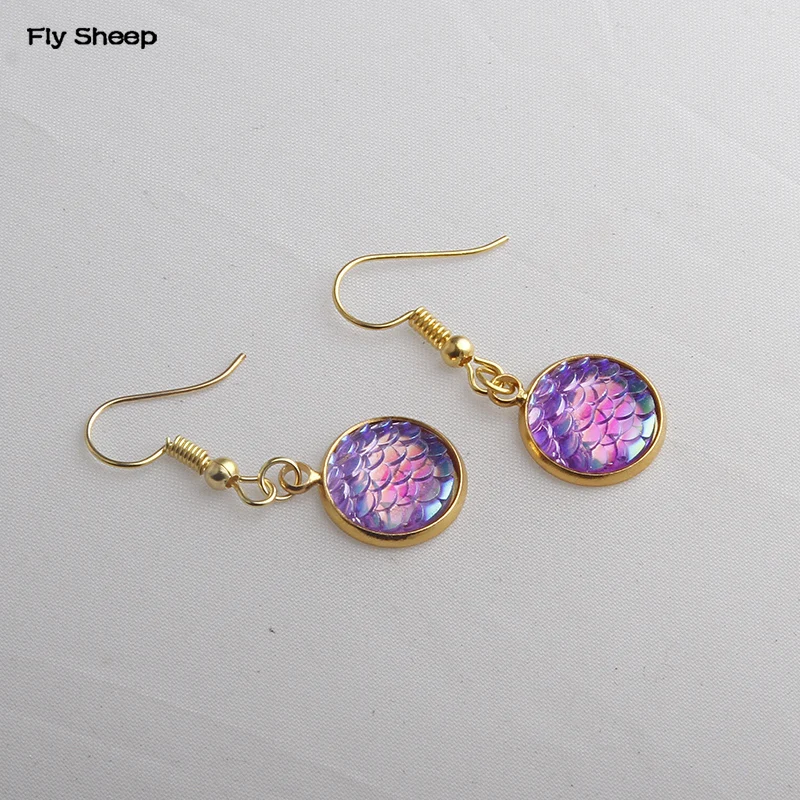 

Unique Sparkly AB Color Round Pendant Dangle Earrings Resin Fish Scale Stone Dangle Earrings for Women Jewelry Fashion Gift