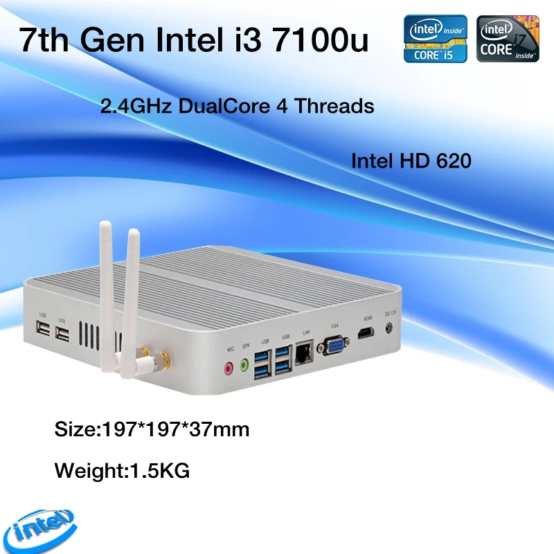 7th Gen Intel Kaby Lake Core i3 7100U Mini PC Windows 10 HDMI + VGA comercial pc Mini PC 4 K HTPC Intel HD Graphics 620 PC sin ventilador 7th Gen Intel Kaby Lake Core i3 7100U Mini PC Windows 10 HDMI + VGA comercial pc Mini PC 4 K HTPC Intel HD Graphics 620 PC sin ventilador