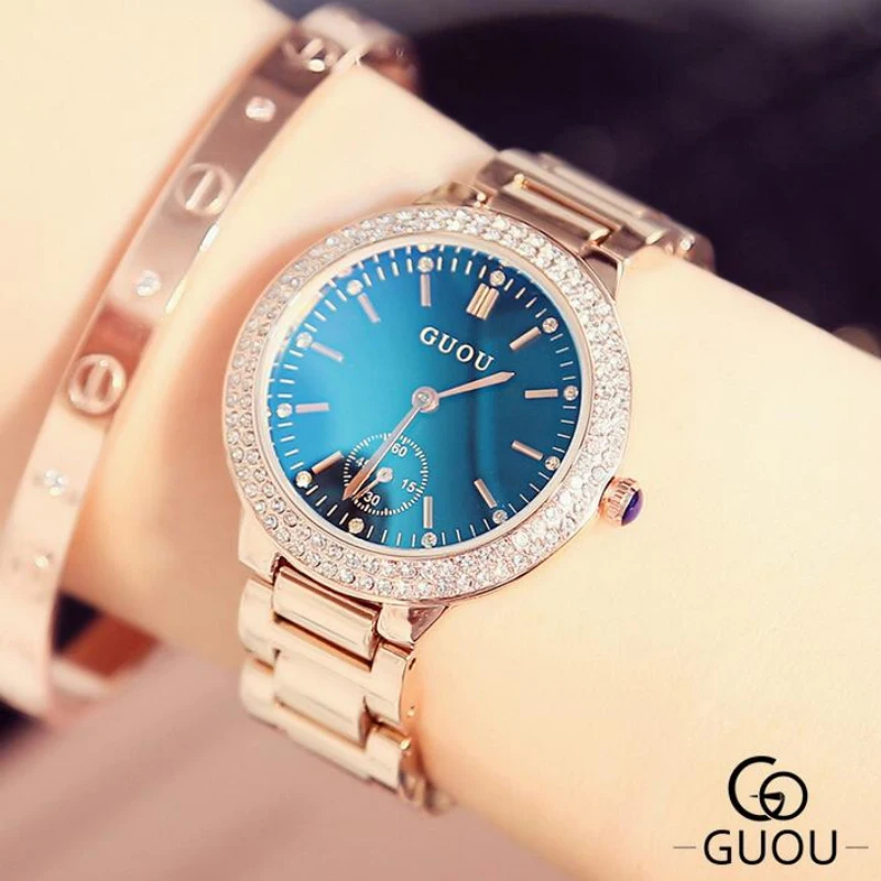 

GUOU Women's Watches Luxury Diamond Watch Top Brand Rose Gold Ladies Watch Women Watches Clock reloj mujer relogio feminino