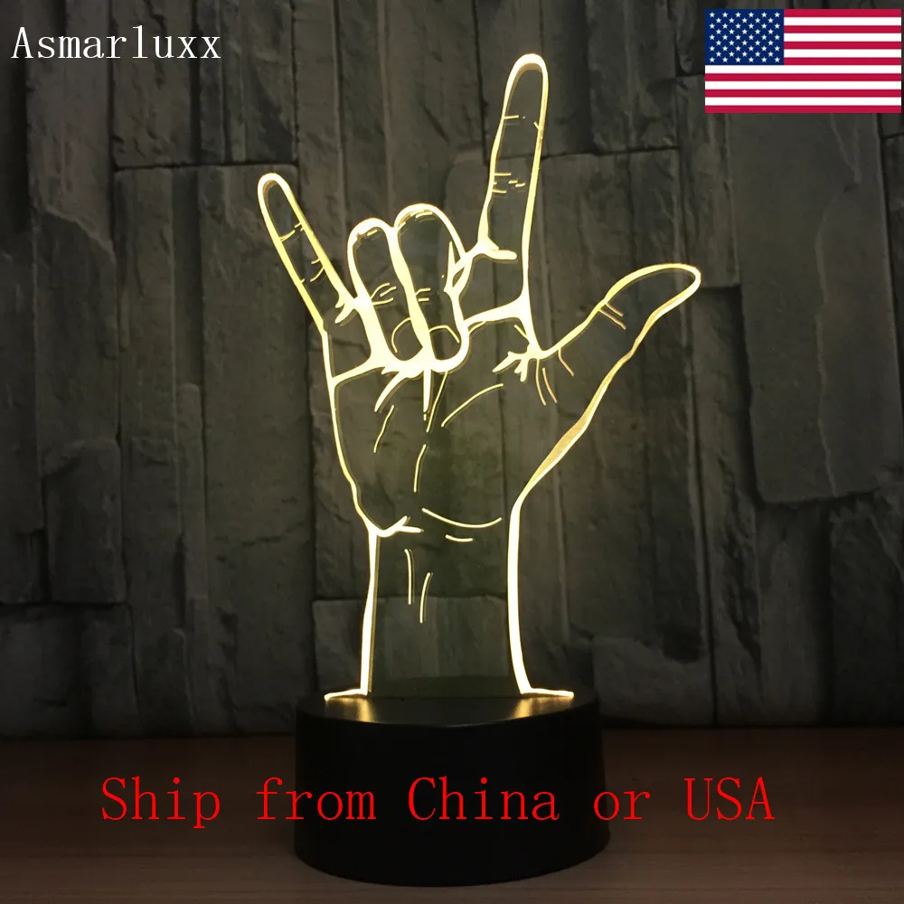 3D I Love U Sign LED Lamp RGBW Touch Switch 7 Color Charging Night Light Desk Table Lamp Bedside De