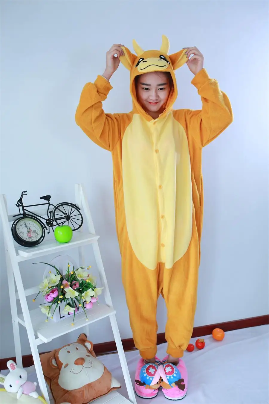 New Adult Onesies Animal Orange Bull Pajamas Sleepwear Unisex Cosplay Costume | Тематическая одежда и униформа