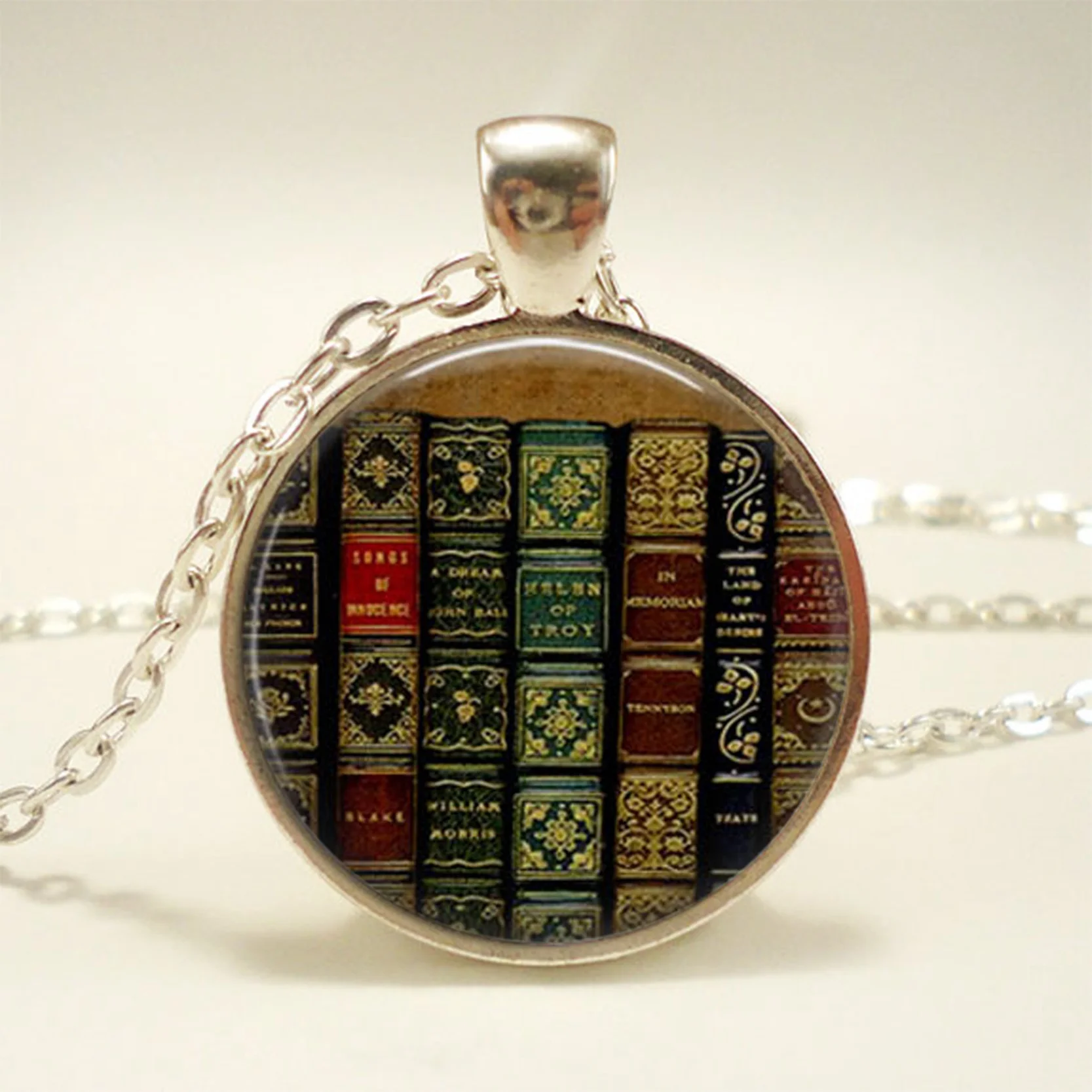 New Fashion Necklace Glass Dome Vintage Library and Books Pendants Necklace For Students Teachers And Librarians Necklace