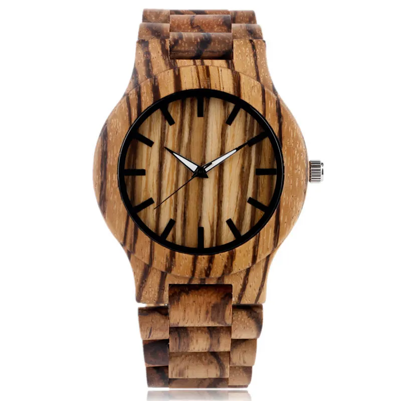 

Fashion Bamboo Nature Wood Stripe Handmade Wrist Watch Fold Clasp Analog Wooden Band Men Women Strap Modern New Arrival