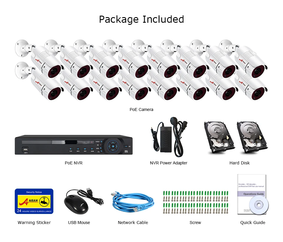 ANRAN система видеонаблюдения 16CH POE NVR система видеонаблюдения 16 шт. Всепогодная камера безопасности набор камеры видеонаблюдения система оповещения по электронной почте