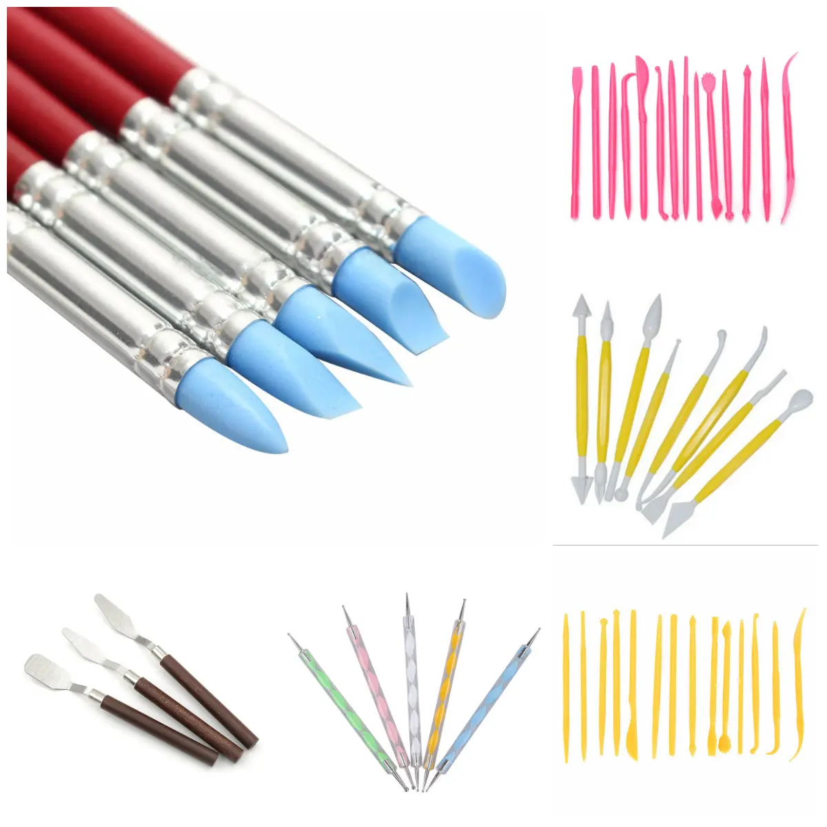 

Wood plastic Handle Silicone Rubber Clay Shaper Sculpting Fimo Polymer Modelling Pottery Tools Set For DIY Crafts