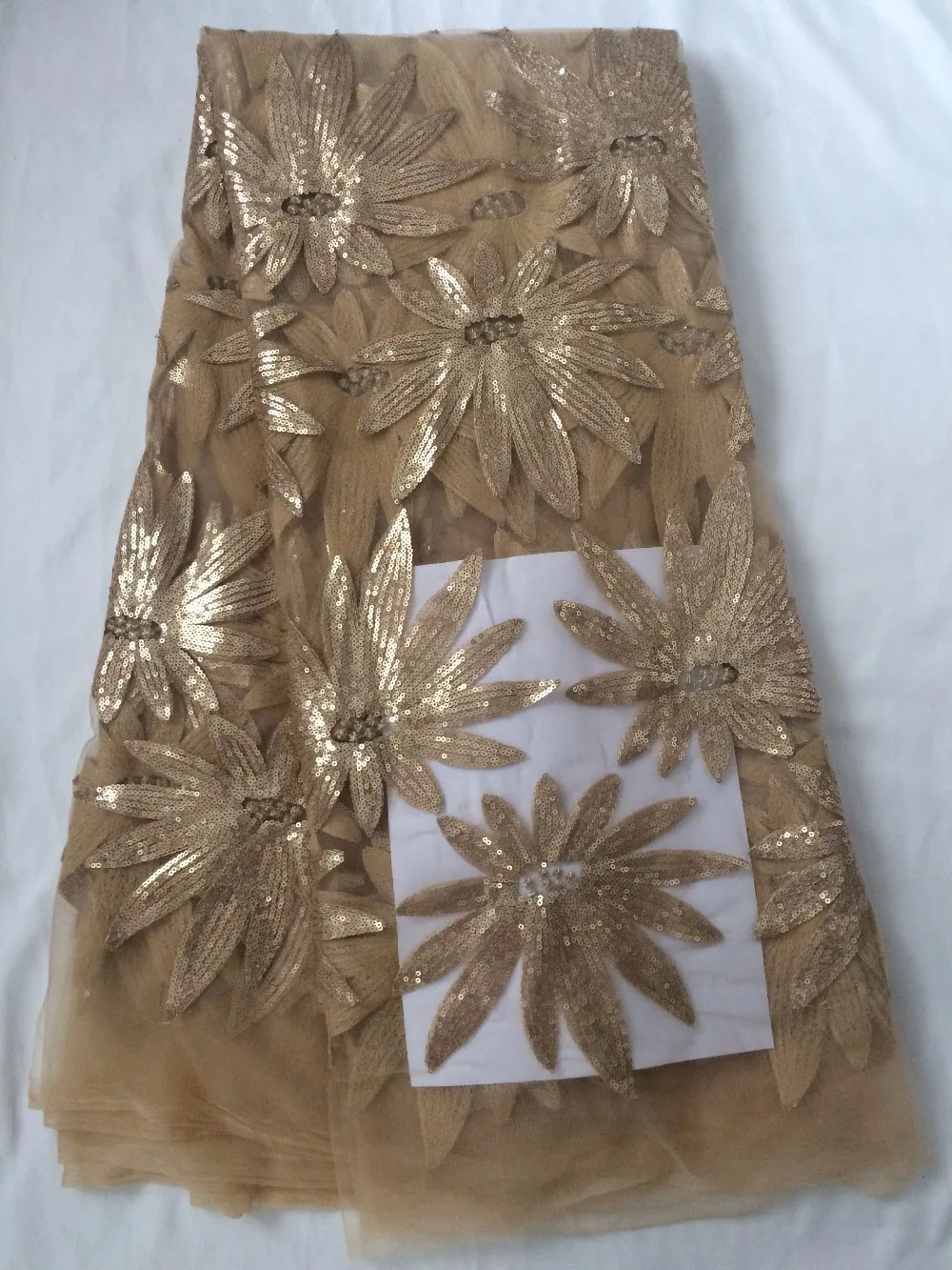 

HOT!!! Free Shipping by DHL High Quality Gold african French net lace fabric with sequins for party/wedding dress, H1134