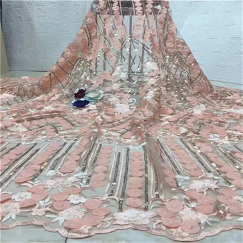 

2019 High quality african french 3d lace fabric sequins Embroidered African Guipure French Lace Fabric for party dresses