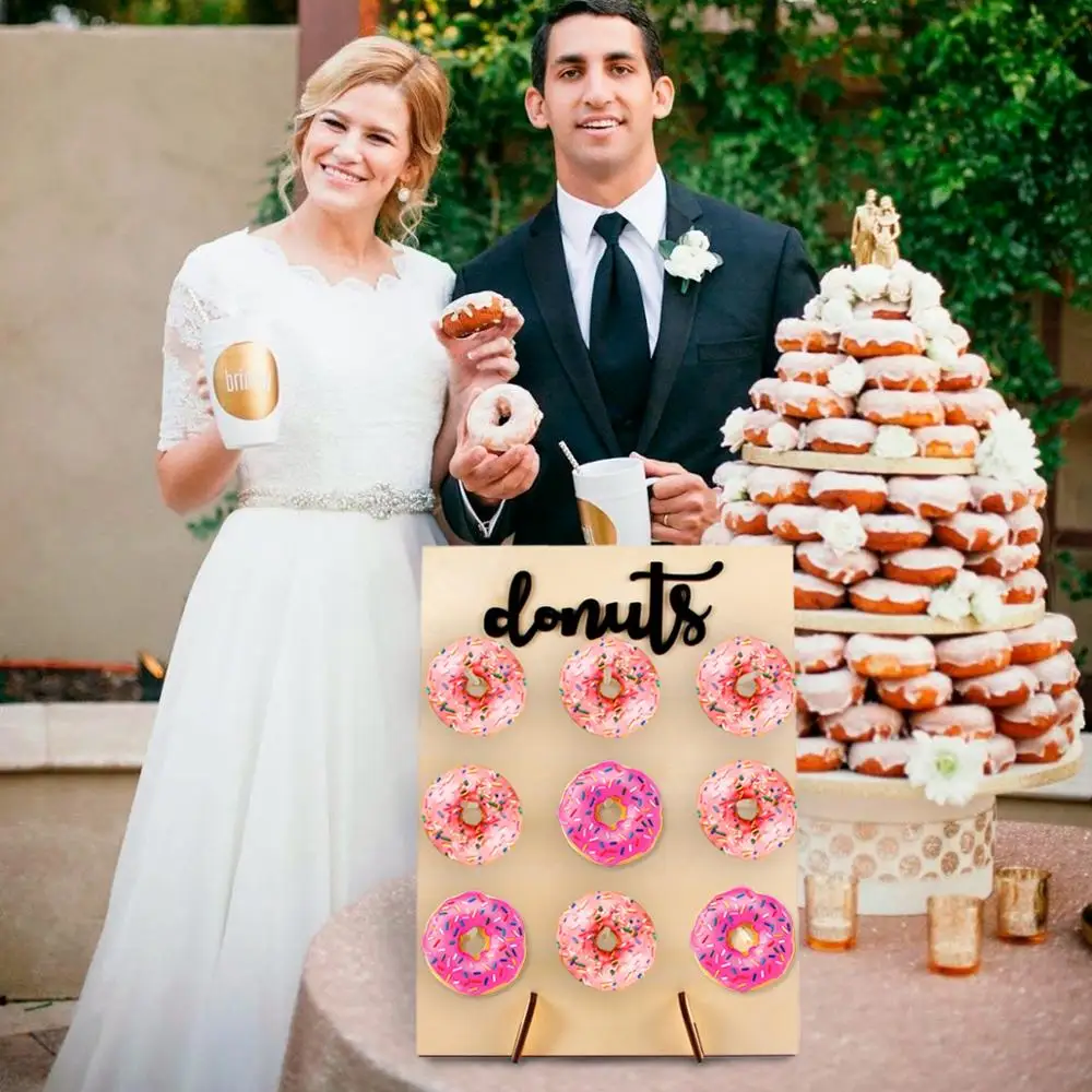 QIFU Donut Wall Holds Candy Sweet Cart Rustic Wooden Decor Wood Sweet Table Decor Birthday Party De