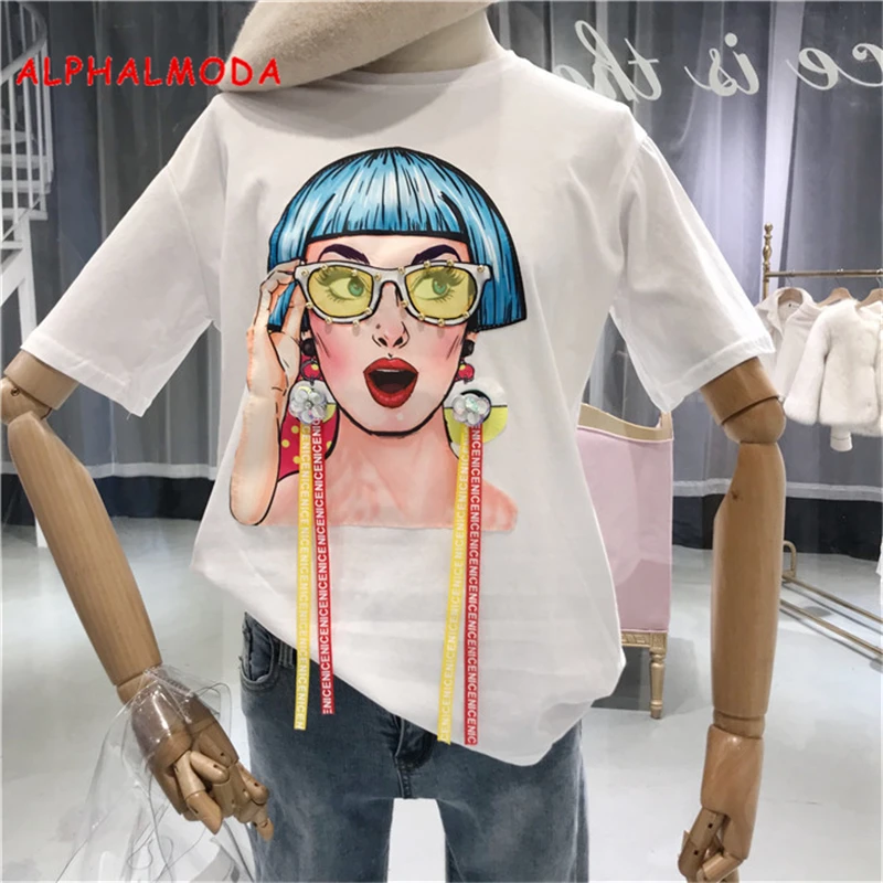 Женская футболка с короткими рукавами ALPHALMODA повседневная облегающая 3D принтом