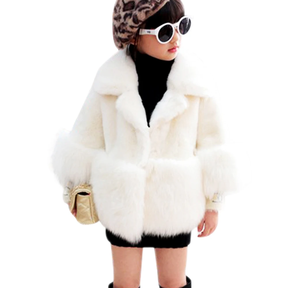 Модное пальто с мехом для девочек Детское смесь из шерсти Зимняя теплая верхняя одежда принцессы Новинка пальто для девочек наивысшего качество - Цвет: Белый