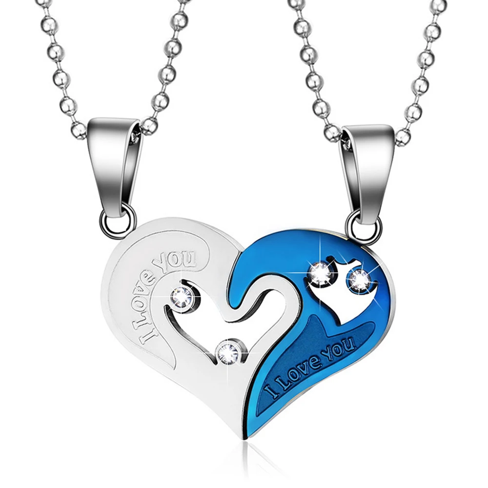 4 стиля сердца пара ожерелье s для влюбленных I Love You 1/2 романтическое Ожерелье Подвеска из нержавеющей стали парная подвеска на ожерелье - Окраска металла: blue