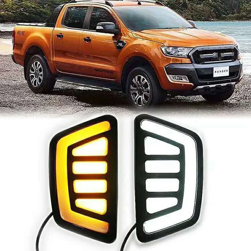 Автомобильный мигающий 1 пара DRL для Ford Ranger 2012 2013 светодиодный DRL дневные ходовые огни Светодиодный дневной противотуманный фонарь с желтым