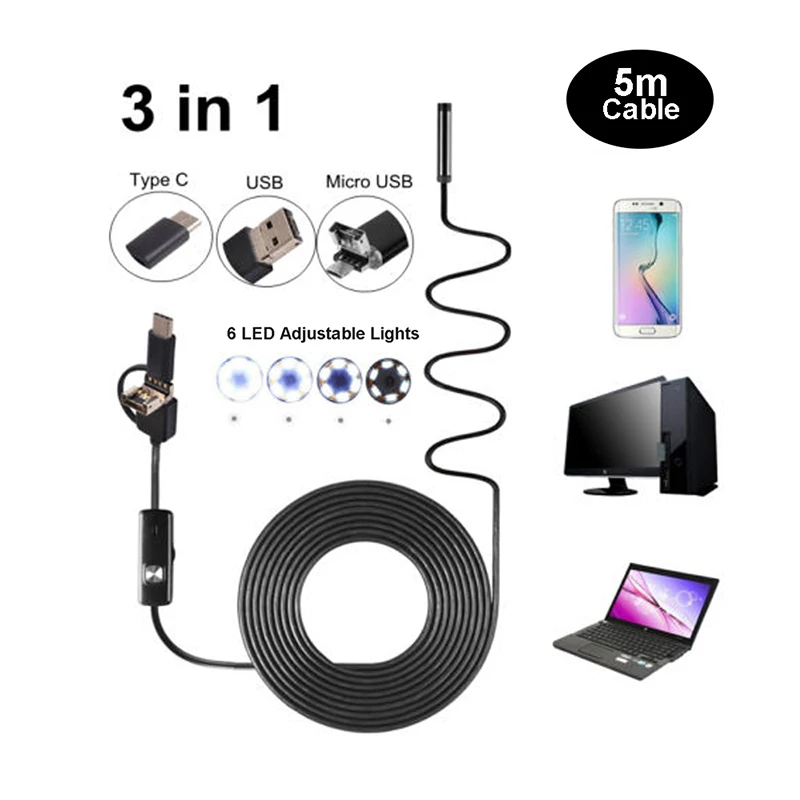 

8mm 6 LED 1/1.5/2/3.5/5/10m Professional Waterproof Endoscope Borescope Inspection Tube Video Camera Mini Camcorders For USB PC