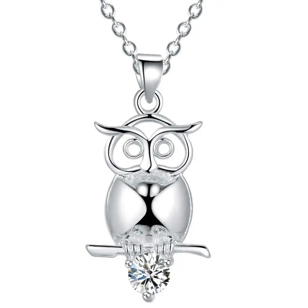 

Wholesale silver plated charm jewelrys Necklace,free shipping 925 fashion jewelry pendant owl set with stone AN939