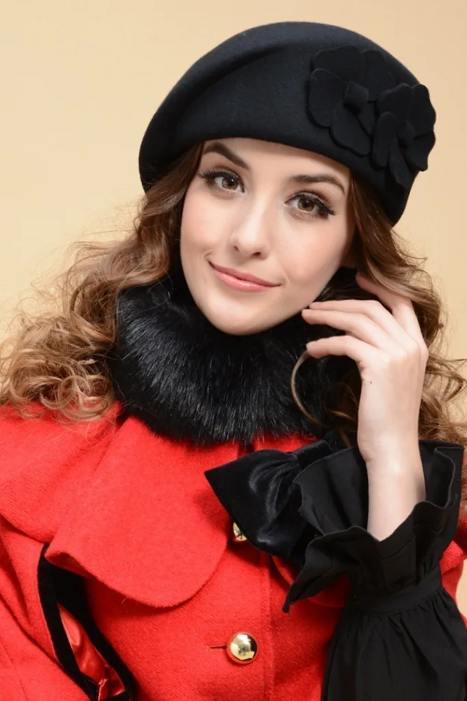 YIFEI цветок Французский Трилби шерсть мягкая стюардесса шляпа gorras planas Новая мода женский берет шапка для женщин бини женская шапка