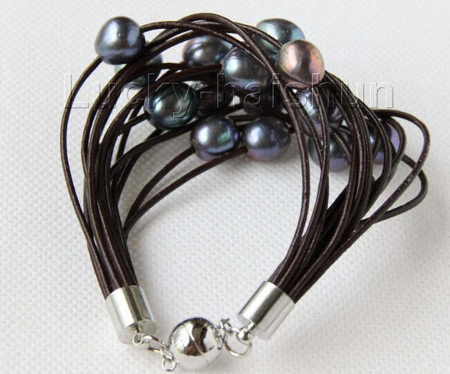 DYY 910 + 8 &quot13 мм 15 ряд черный жемчуг красное вино кожаный браслет|leather bracelet supplies|leather