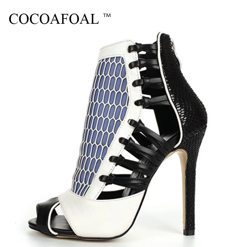 

COCOAFOAL Women Summer Open Toe Heels Sandals Plus Size 43 44 45 Party Wedding Sandals Blue Sexy Peep Toe Pumps Ankle Boots