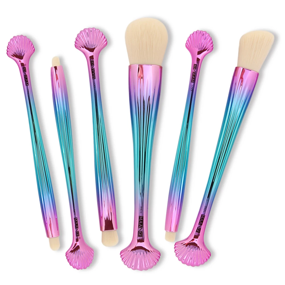 

New MAANGE 6Pcs Comestic Beauty Shell Makeup Brushes Set Foundation Contour Eye Shadow Blending Blush Make Up Brushes Toolg Wi