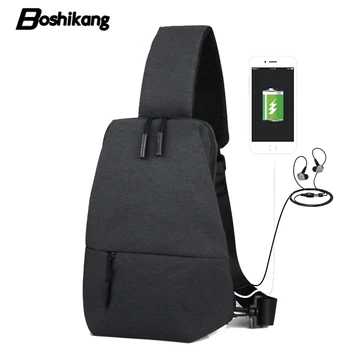 

Boshikang Fashion Oxford Men Sling Bag Vintage Style Crossbody Bags USB Charge Male Chest Bag Teenager Money Phone Sling Bag